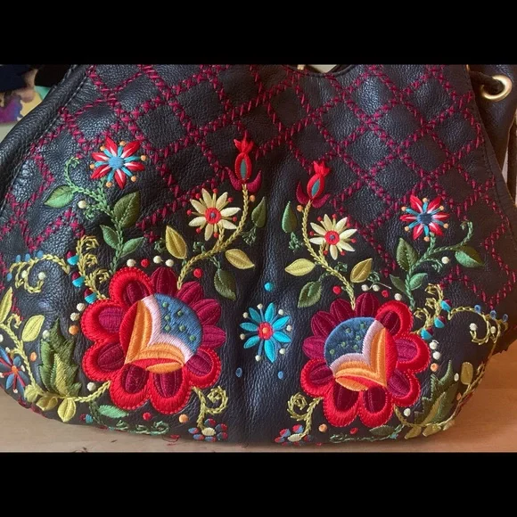 Isabella Fiore black leather embroidered large bag - Picture 8 of 13